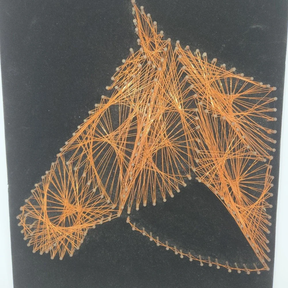 Vintage String Nail Art Wall Copper Wire Horse head 15 X11 1970S Retro